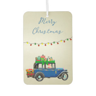 Beautiful, Christms Blue Car with Santa and Gifts Car Air Freshener