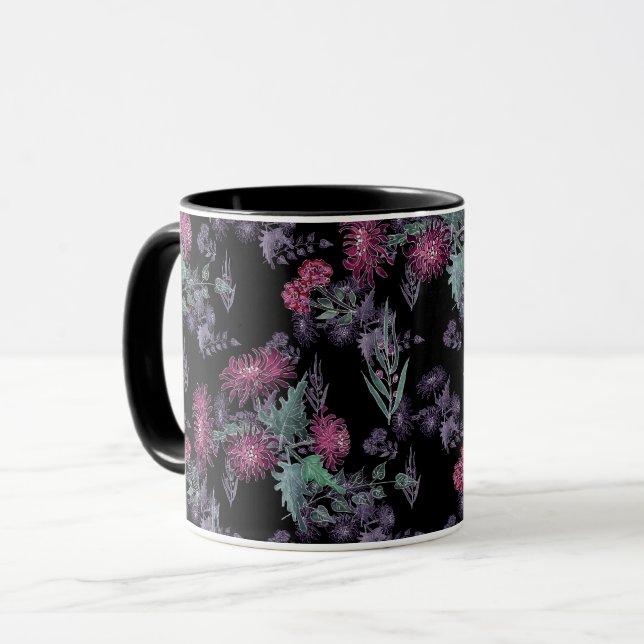 Beautiful chrysanthemum red flowers green grey lea mug (Front Left)