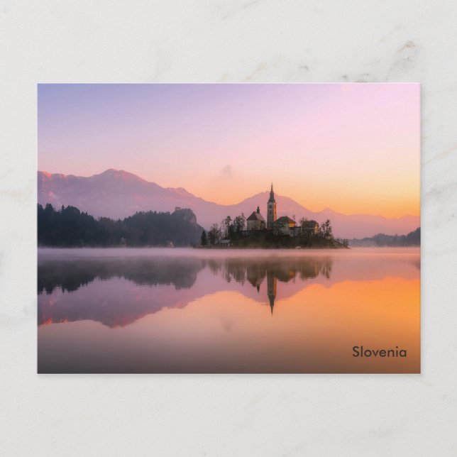 Beautiful Church on Island in Lake Bled Slovenia Postcard (Front)