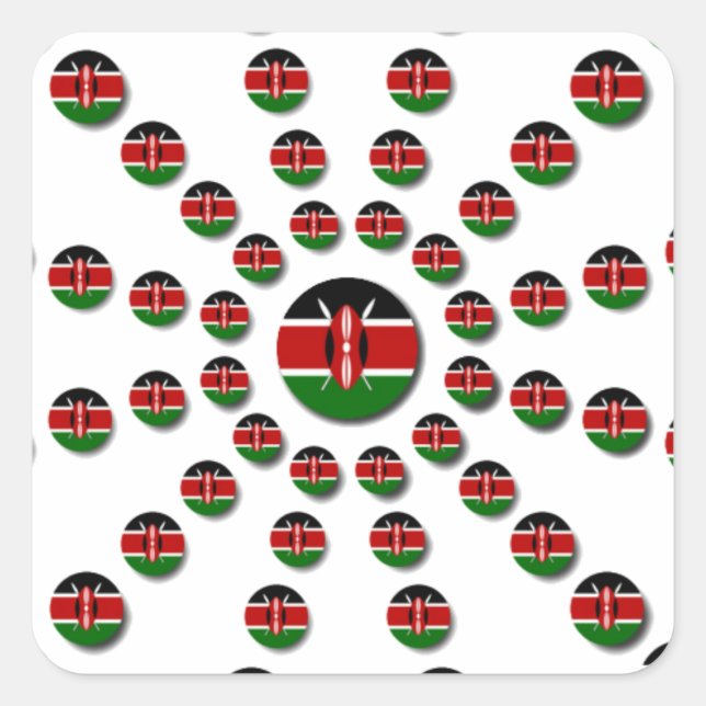 Beautiful Circular Kenyan Flag: A Radial Design Square Sticker (Front)