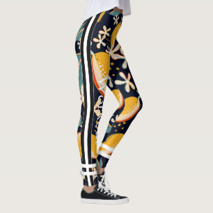 Beautiful citrus pattern l Workout l Navy blue Leggings