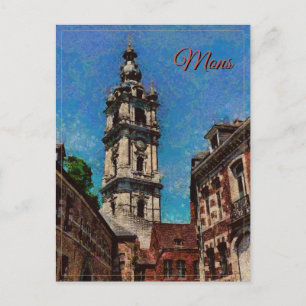 Beautiful city Mons in Belgium, travel Postcard