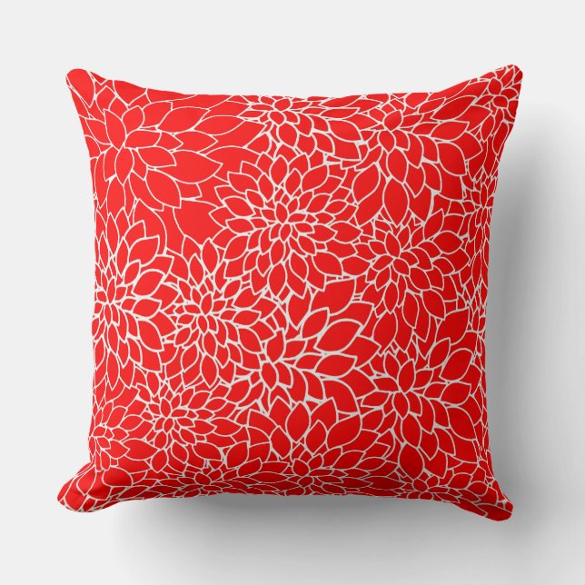 Beautiful Classic and Chic White Dahlia Pattern Cushion (Front)