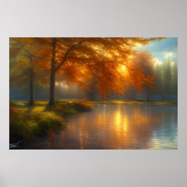 Beautiful classic and serene landscape river trees poster (Front)