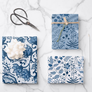 Beautiful Classic Blue and White Floral Patterns Wrapping Paper Sheet
