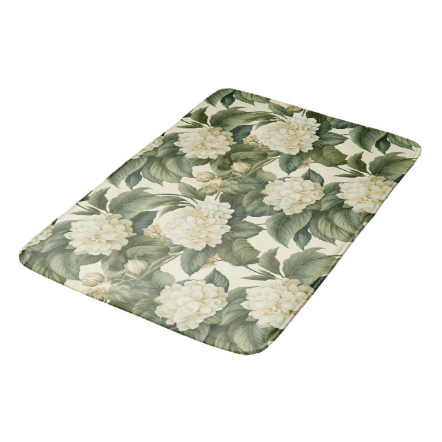 Beautiful classic white floral pattern bath mat (Angled)