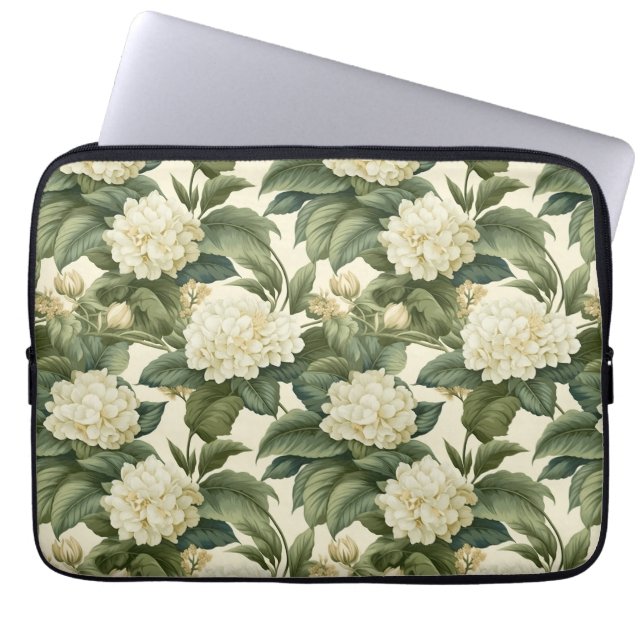 Beautiful classic white floral pattern laptop sleeve (Front)