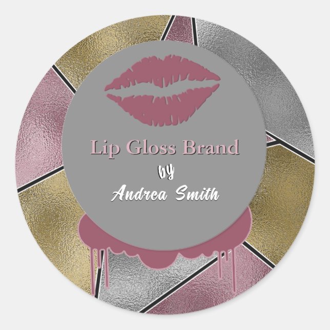 Beautiful Classy Lip Gloss Logo Cosmetic Brand   Classic Round Sticker (Front)