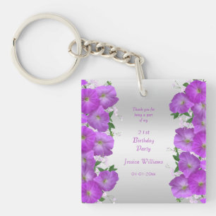 Beautiful Classy Petunias Floral Birthday Key Ring