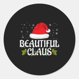 Beautiful Claus Christmas Lights Pajama Family Mat Classic Round Sticker