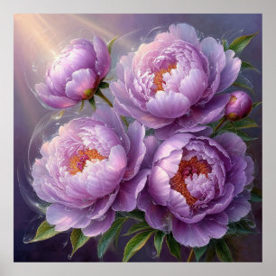 Beautiful Close-Up of Pink Peonies with Sunlight Poster