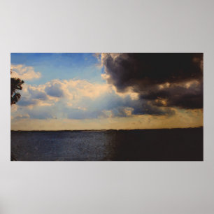 Beautiful Clouds & Lake Oil Painting on Canvas Poster
