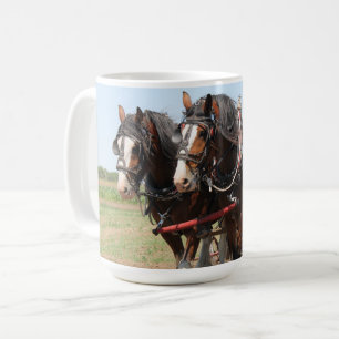 Beautiful clydesdale horses ploughing coffee mug