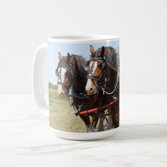 Beautiful clydesdale horses ploughing coffee mug (Front Left)