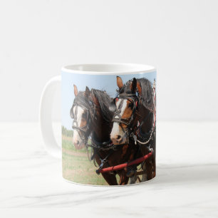 Beautiful clydesdale horses ploughing coffee mug