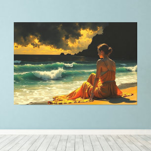 Beautiful Coastal Night Seaside Reflection  Canvas Print