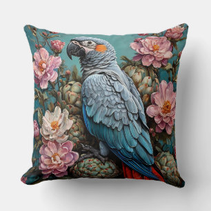Beautiful Cockatoo Bird in Floral Nature Inspired  Cushion
