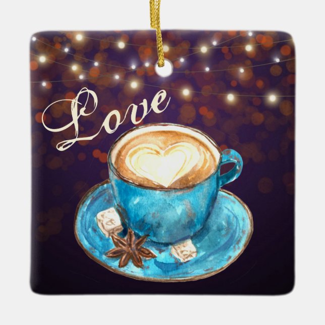 Beautiful Coffee Love Seasonal Latte Christmas Ceramic Ornament (Front)
