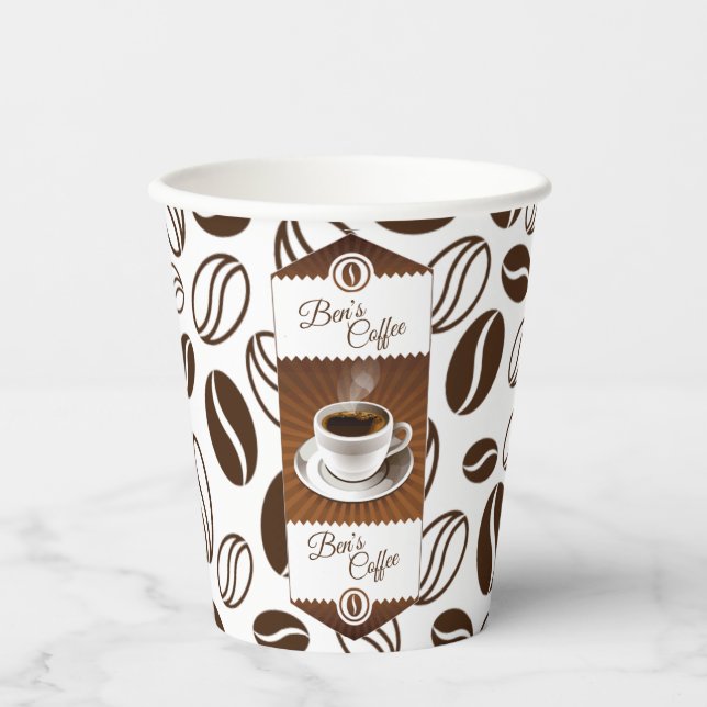 Beautiful Coffee Shop Custom Business Name Paper Cups (Front)