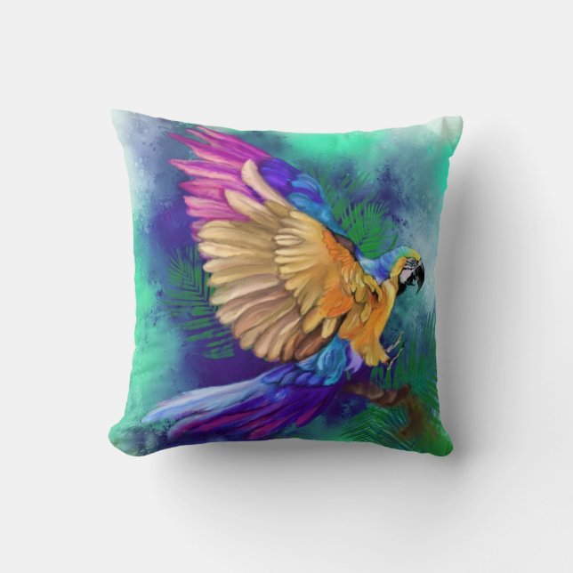 Beautiful Color Parrot Throw Pillow (Front)
