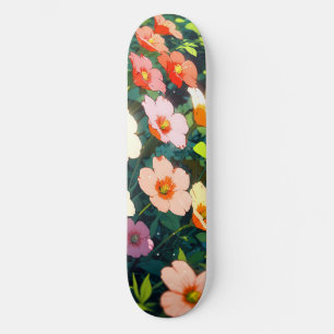 Beautiful colorful anime flowers skateboard