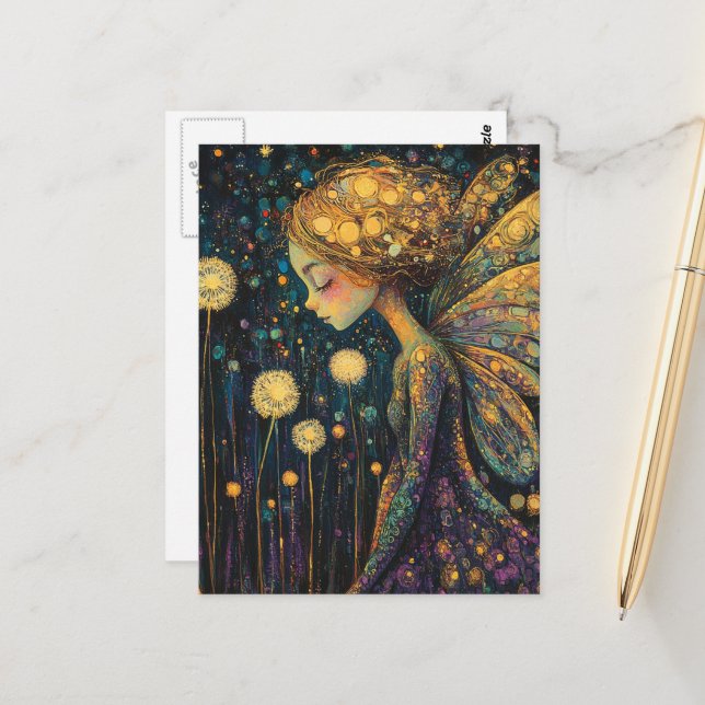 Beautiful Colorful Dandelion Fairy  Postcard (Front/Back In Situ)
