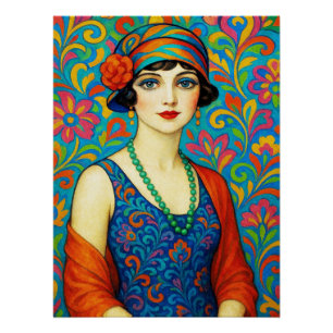 Beautiful Colorful Flapper Poster. Poster
