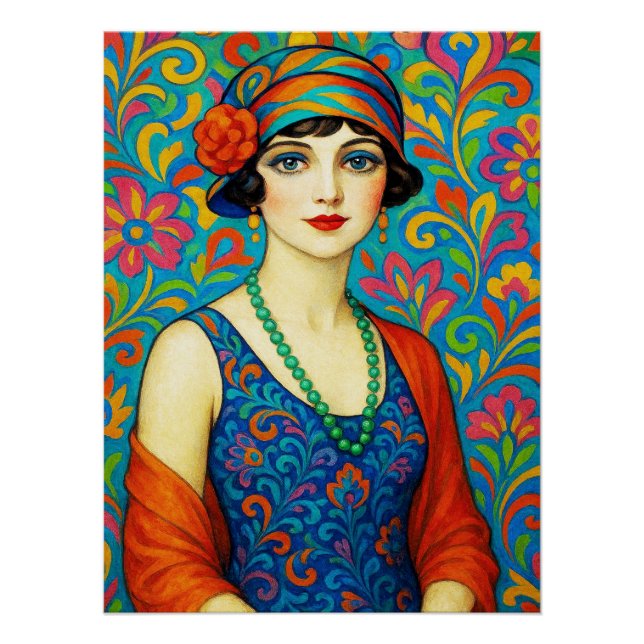 Beautiful Colorful Flapper Poster. Poster (Front)