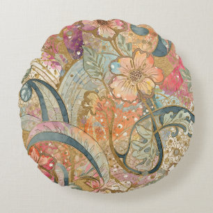 Beautiful Colorful Flowers and Pattern Round Cushion