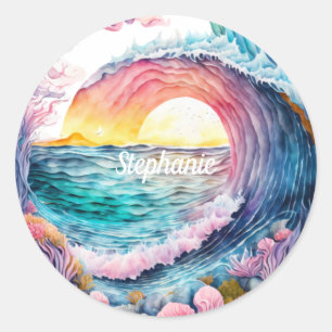 Beautiful Colorful Ocean Wave Classic Round Sticker