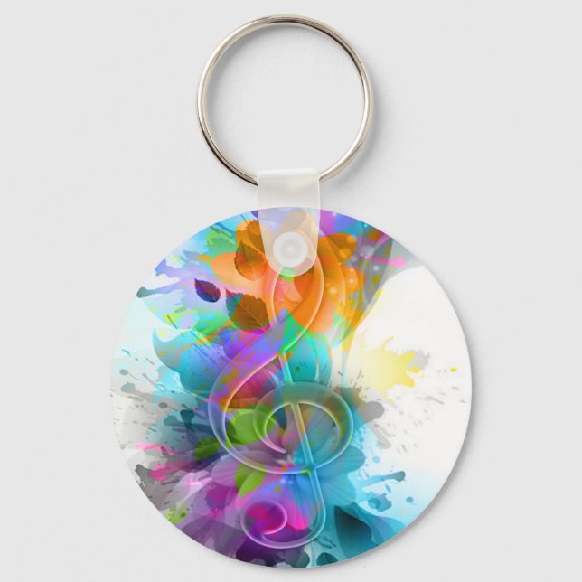 Beautiful Colorful Watercolor Splatter Music note Key Ring (Front)