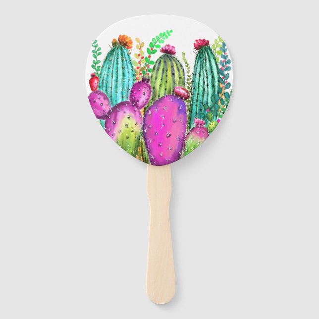 Beautiful Colour Cactus Flowers - Drawing  Hand Fan (Front)