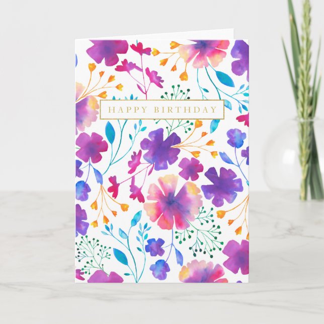 Beautiful Colour Floral Watercolour Greetings Card (Front)