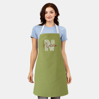 Beautiful colour olive green Stylish big initial Apron