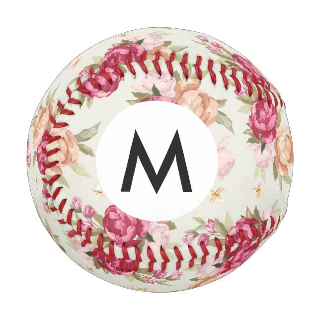 Beautiful colour peony pattern on green baseball (Front Left)