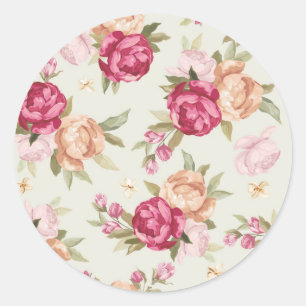 Beautiful colour peony pattern on green classic round sticker