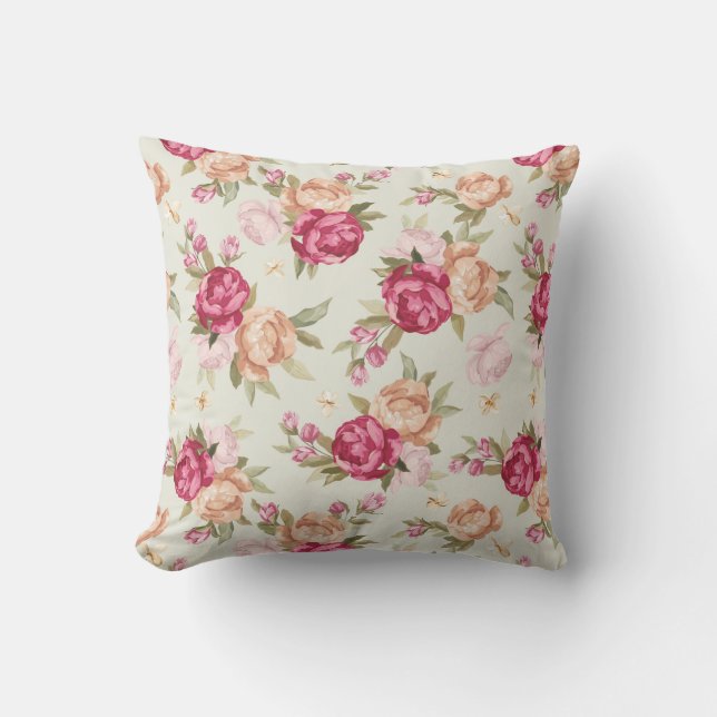 Beautiful colour peony pattern on green cushion (Front)