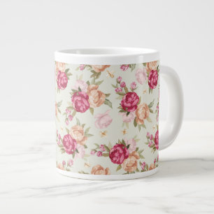 Beautiful colour peony pattern on green large coffee mug