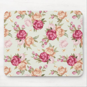 Beautiful colour peony pattern on green mouse mat