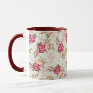 Beautiful colour peony pattern on green mug
