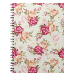 Beautiful colour peony pattern on green notebook