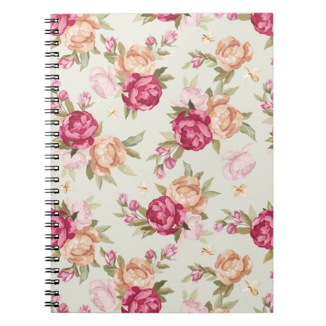 Beautiful colour peony pattern on green notebook (Front)