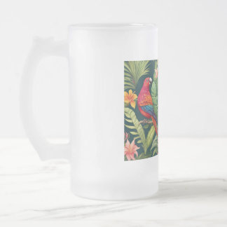 Beautiful coloured birds frosted glass beer mug