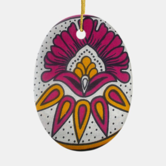 Beautiful Colourful African Fabric Motif Art Print Ceramic Tree Decoration (Front)