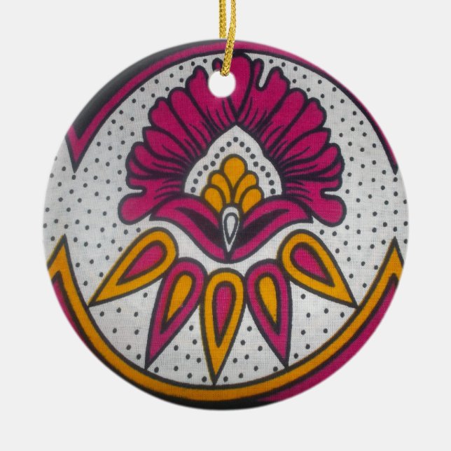 Beautiful Colourful African Fabric Motif Art Print Ceramic Tree Decoration (Front)