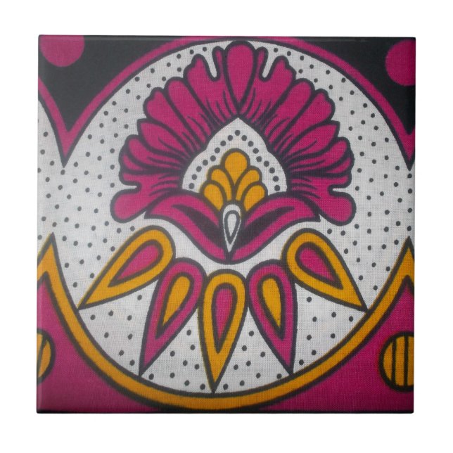 Beautiful Colourful African Fabric Motif Art Print Tile (Front)
