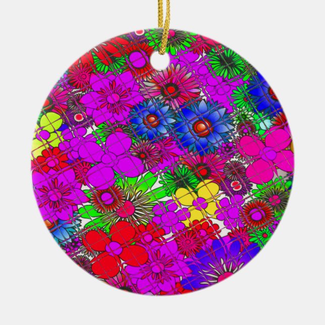 Beautiful Colourful Amazing Floral Pattern Design Ceramic Tree Decoration (Front)