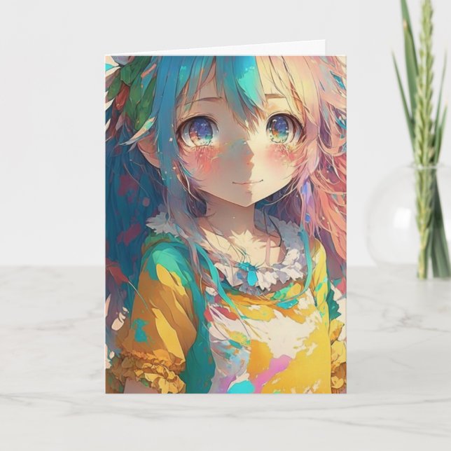Beautiful Colourful Anime Girl Birthday Card (Front)