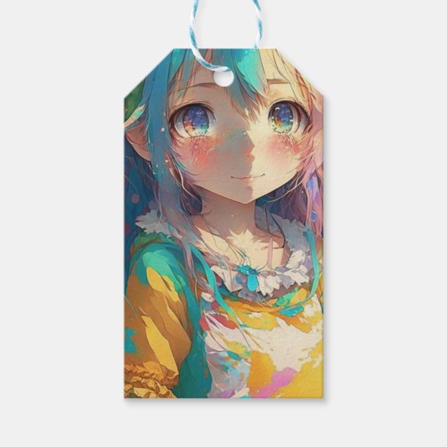Beautiful Colourful Anime Girl Gift Tags (Front)
