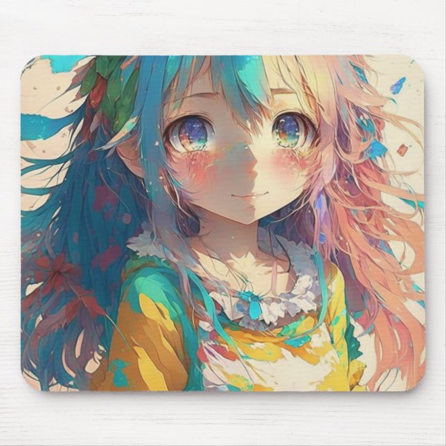 Beautiful Colourful Anime Girl Have a Beautiful Da Mouse Mat (Front)